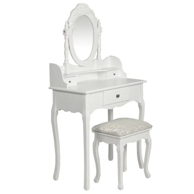 Dealsmate  Dressing Table with Mirror and Stool White