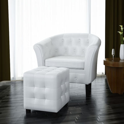 Dealsmate  Tub Chair with Footstool White Faux Leather