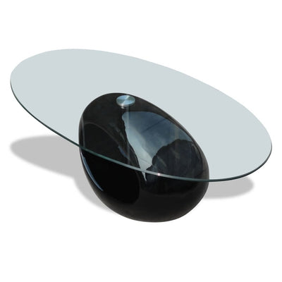 Dealsmate  Coffee Table with Oval Glass Top High Gloss Black
