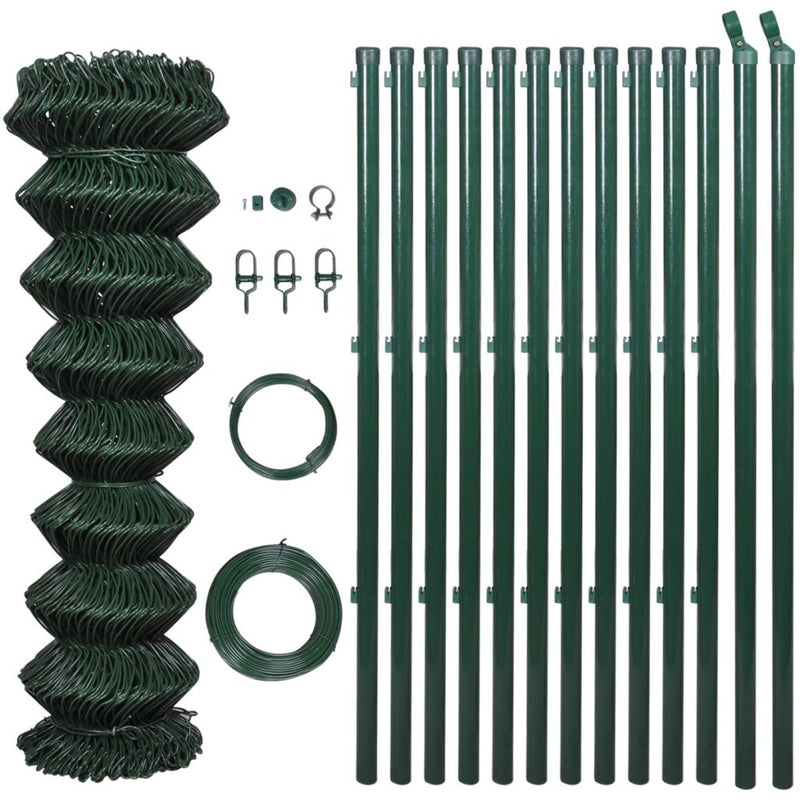 Dealsmate 140356  Chain Link Fence with Posts Steel 0,8x25 m Green