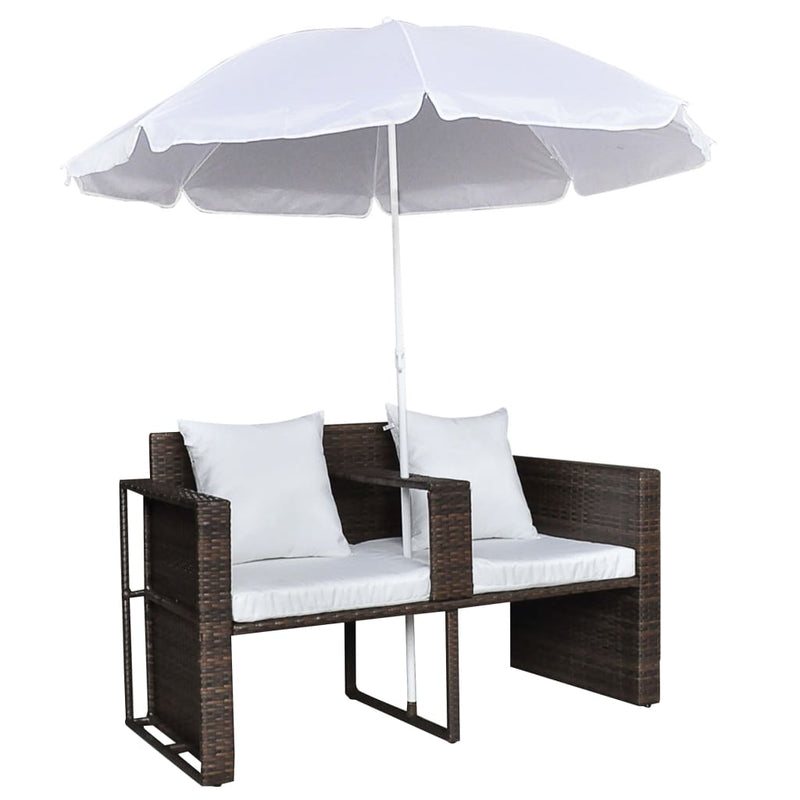 Dealsmate  Garden Bed with Parasol Brown Poly Rattan