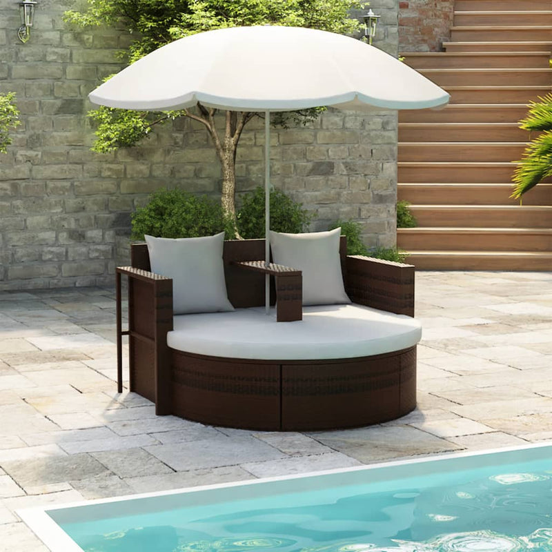 Dealsmate  Garden Bed with Parasol Brown Poly Rattan