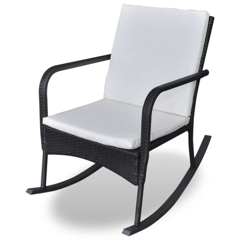 Dealsmate  Rocking Garden Chair with Cushion and Pillow Poly Rattan Black