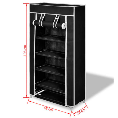 Dealsmate Fabric Shoe Cabinet with Cover 58 x 28 x 106 cm Black