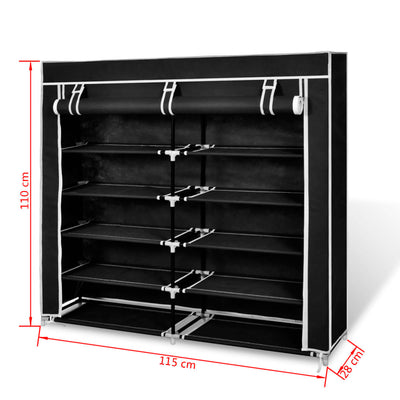Dealsmate Fabric Shoe Cabinet with Cover 115 x 28 x 110 cm Black