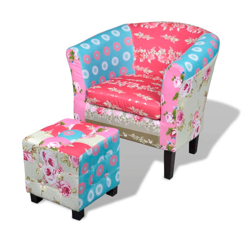 Dealsmate  Armchair with Footstool Patchwork Design Fabric