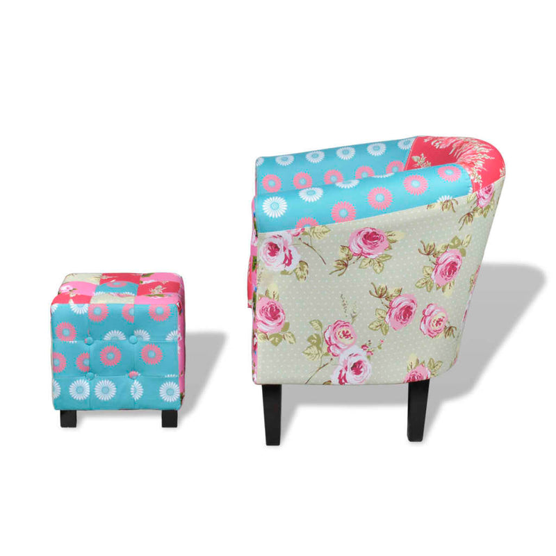 Dealsmate  Armchair with Footstool Patchwork Design Fabric