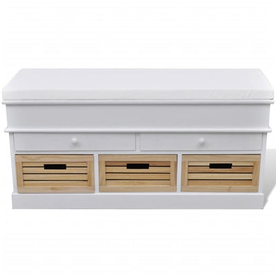 Dealsmate White Storage & Entryway Bench with Cushion Top 2 Draw 3 Crate