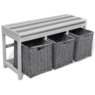 Dealsmate White Storage & Entryway Bench with Cushion Top 3 Basket
