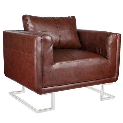 Dealsmate  Cube Armchair with Chrome Feet Brown Faux Leather