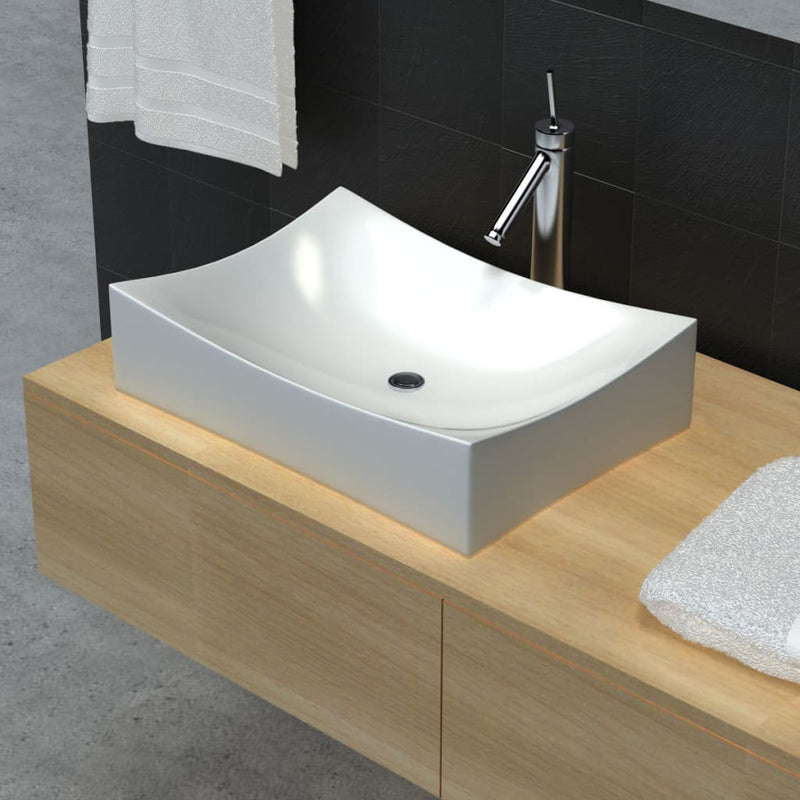 Dealsmate  Bathroom Ceramic Porcelain Sink Art Basin White High Gloss