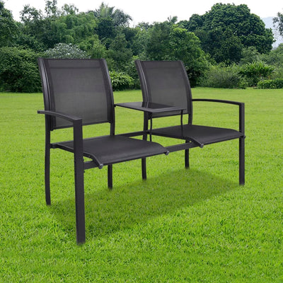 Dealsmate  2 Seater Garden Bench 131 cm Steel and Textilene Black