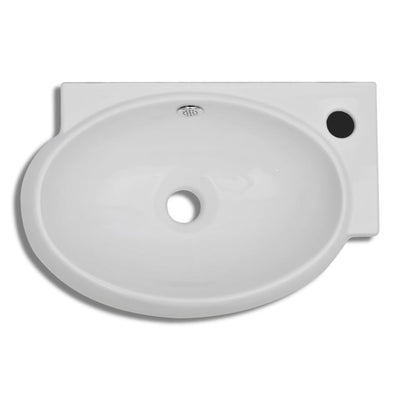 Dealsmate  Ceramic Sink Basin Faucet & Overflow Hole Bathroom White