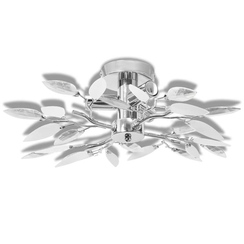 Dealsmate Ceiling Lamp White & Transparent Acrylic Crystal Leaf Arms 3 E14 Bulbs