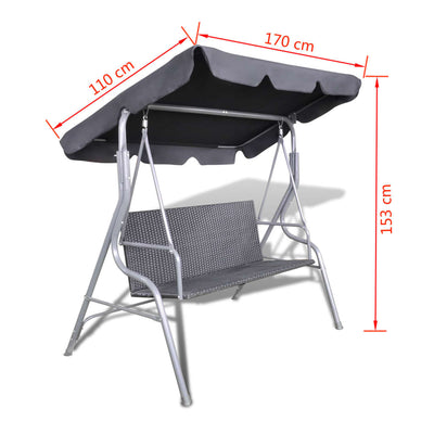 Dealsmate  Outdoor Hanging Rattan Swing Bench with a Canopy Black