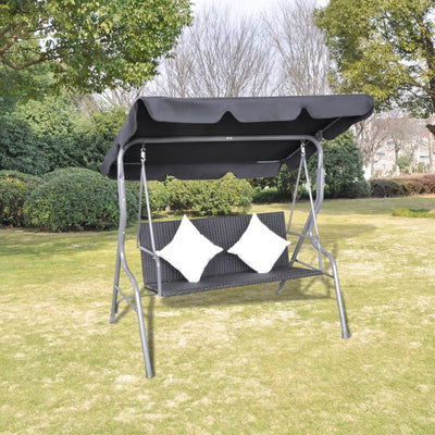 Dealsmate  Outdoor Hanging Rattan Swing Bench with a Canopy Black