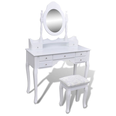 Dealsmate  Dressing Table with Mirror and Stool 7 Drawers White