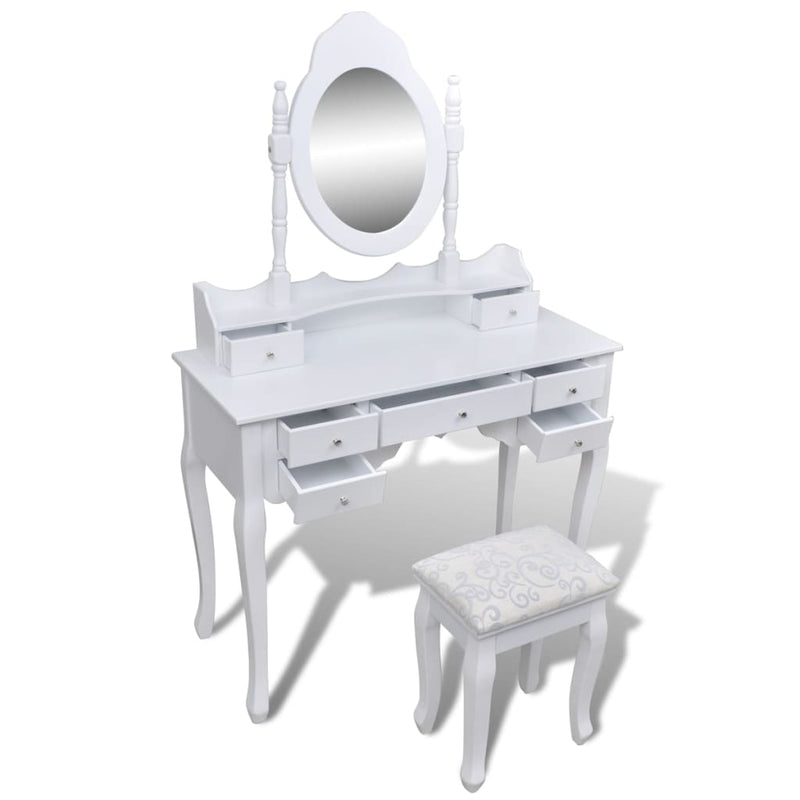 Dealsmate  Dressing Table with Mirror and Stool 7 Drawers White