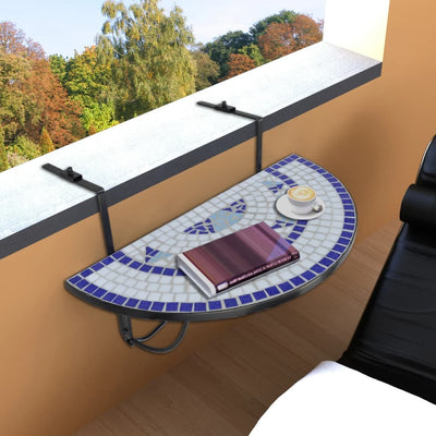 Dealsmate  Hanging Balcony Table Blue and White Mosaic