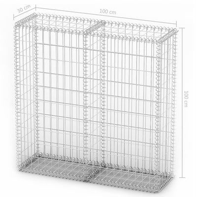 Dealsmate  Gabion Basket with Lids Galvanised Wire 100 x 100 x 30 cm