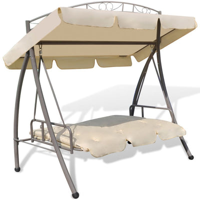 Dealsmate  Outdoor Convertible Swing Bench Canopy Patterned Arch Sand White