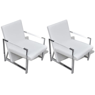 Dealsmate  Armchairs 2 pcs with Chrome Frame White Faux Leather