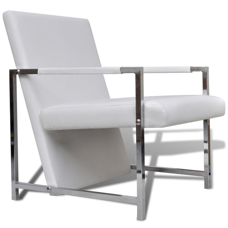 Dealsmate  Armchairs 2 pcs with Chrome Frame White Faux Leather
