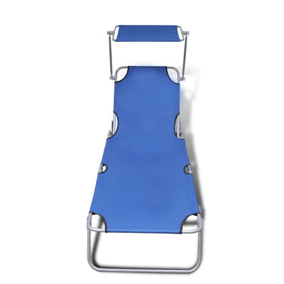 Dealsmate  Folding Sun Lounger with Canopy Steel and Fabric Blue