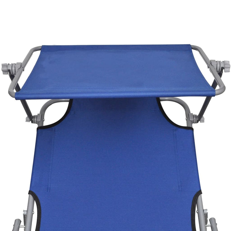 Dealsmate  Folding Sun Lounger with Canopy Steel and Fabric Blue