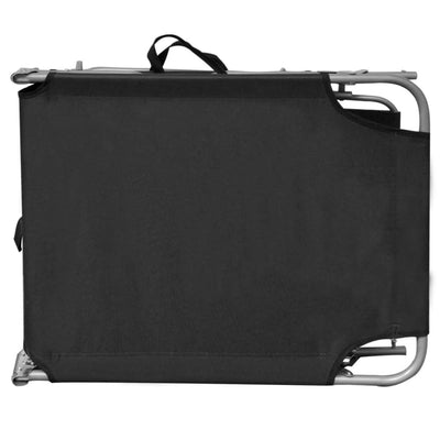Dealsmate  Folding Sun Lounger with Canopy Steel and Fabric Black