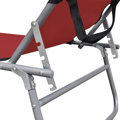 Dealsmate  Folding Sun Lounger with Canopy Steel and Fabric Red
