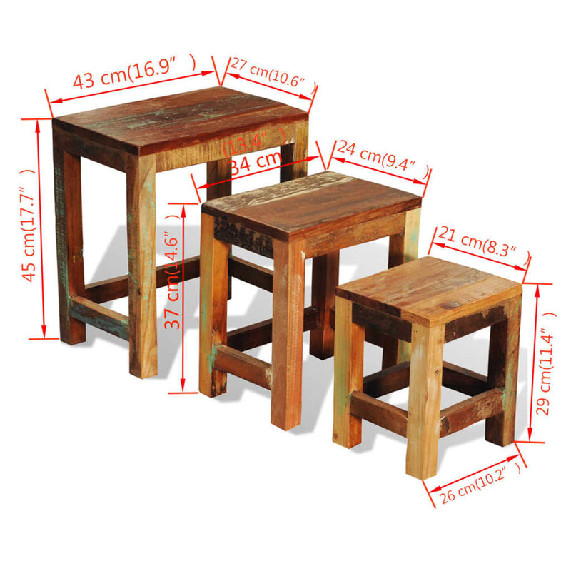 Dealsmate  Nesting Table Set 3 Pieces Vintage Reclaimed Wood