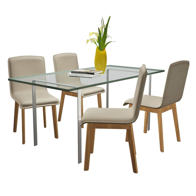 Dealsmate  Dining Chairs 4 pcs Beige Fabric and Solid Oak Wood
