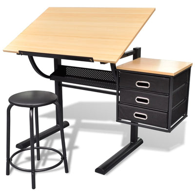 Dealsmate  Three Drawers Drawing Table with Stool