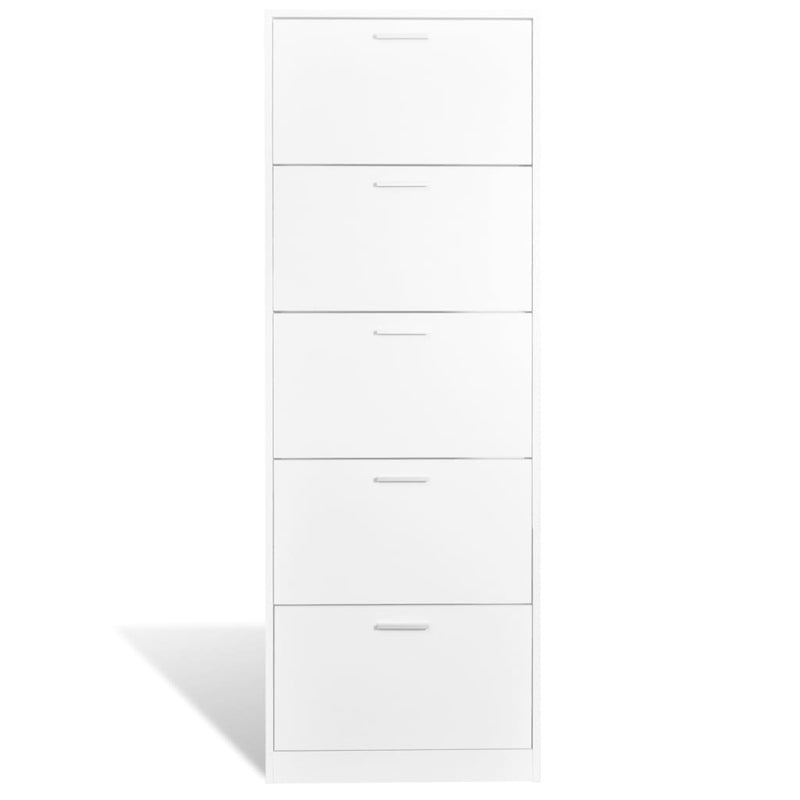 Dealsmate White Wooden Shoe Cabinet with 5 Compartments