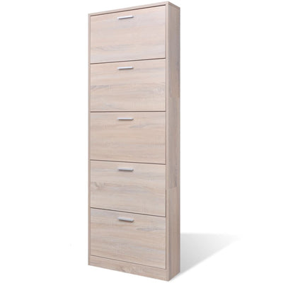 Dealsmate Oak Look Wooden Shoe Cabinet with 5 Compartments