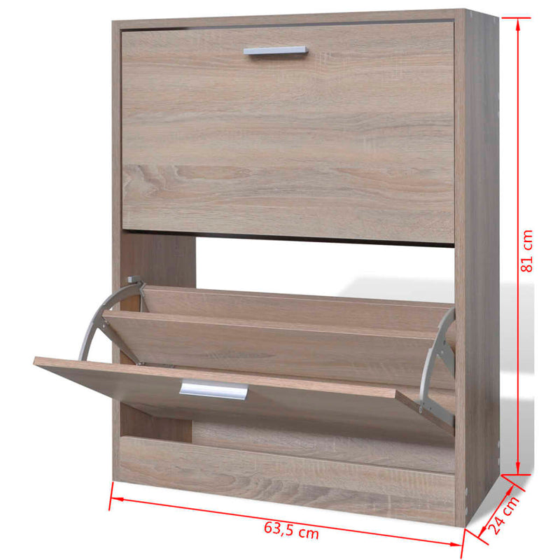 Dealsmate Oak Look Wooden Shoe Cabinet with 2 Compartments