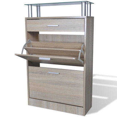 Dealsmate  Shoe Cabinet with a Drawer and a Top Glass Shelf Wood Oak Look