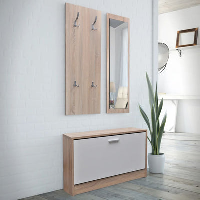 Dealsmate Oak and White 3-in-1 Wooden Shoe Cabinet Set