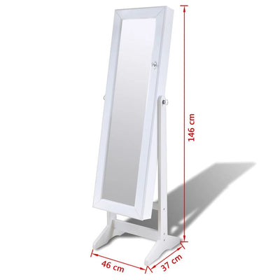 Dealsmate White Free Standing Jewellery Cabinet with LED Light and Mirror Door