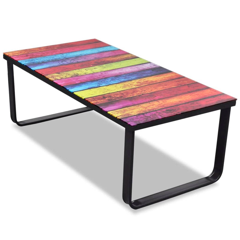 Dealsmate  Coffee Table with Rainbow Printing Glass Top