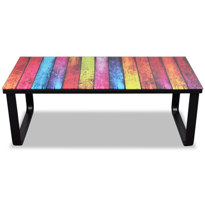 Dealsmate  Coffee Table with Rainbow Printing Glass Top