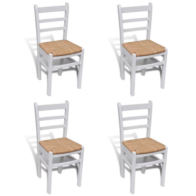 Dealsmate  Dining Chairs 4 pcs White Pinewood and Rush