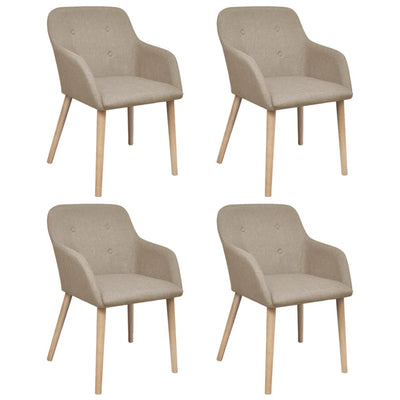 Dealsmate  Dining Chairs 4 pcs with Oak Frame Beige Fabric and Solid Oak Wood