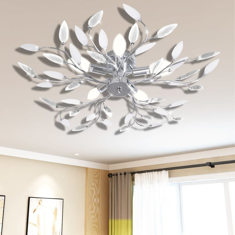 Dealsmate Transparent&White Ceiling Lamp Acrylic Crystal Leaf Arms 5 E14 Bulbs