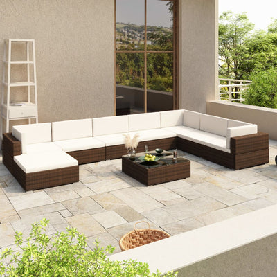 Dealsmate  8 Piece Garden Lounge Set with Cushions Poly Rattan Brown