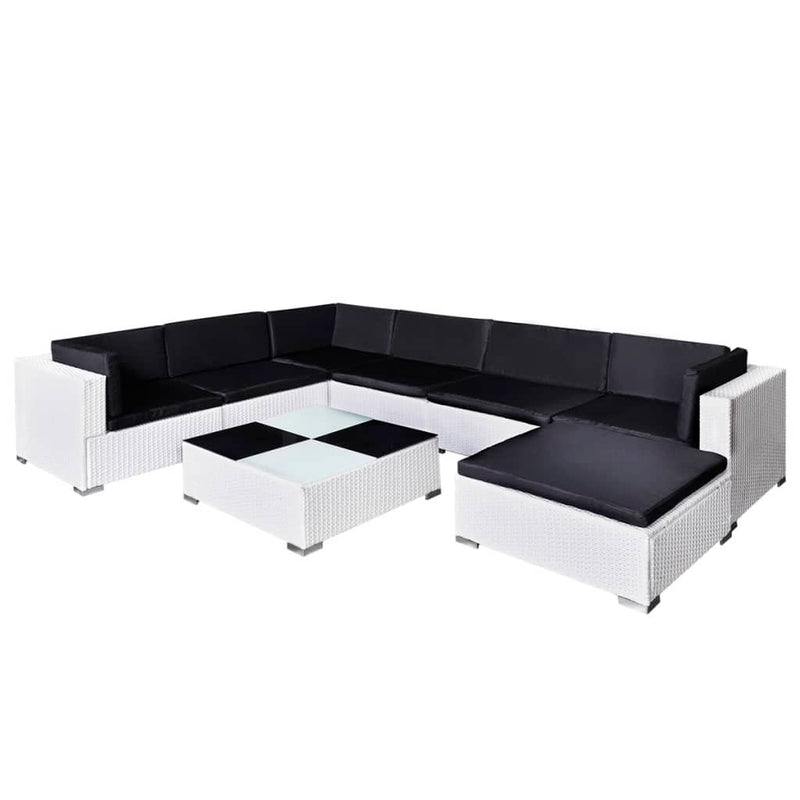 Dealsmate  8 Piece Garden Lounge Set with Cushions Poly Rattan White