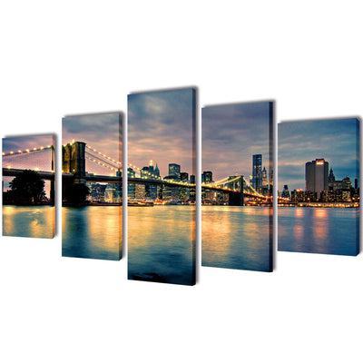 Dealsmate Canvas Wall Print Set Brooklyn Bridge River View 100 x 50 cm
