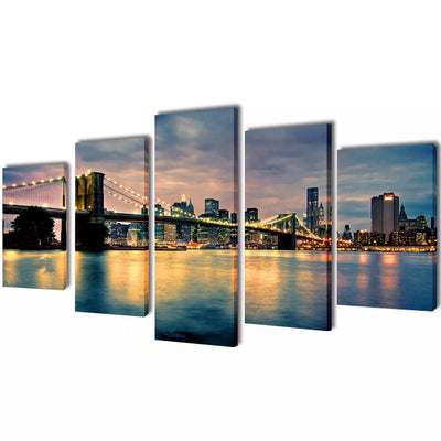 Dealsmate Canvas Wall Print Set Brooklyn Bridge River View 200 x 100 cm