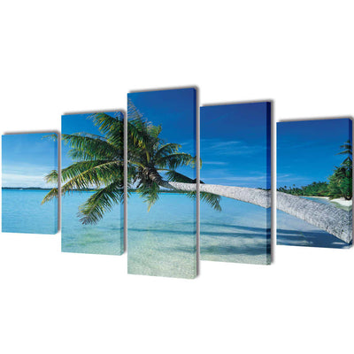 Dealsmate Canvas Wall Print Set Sand Beach with Palm Tree 100 x 50 cm